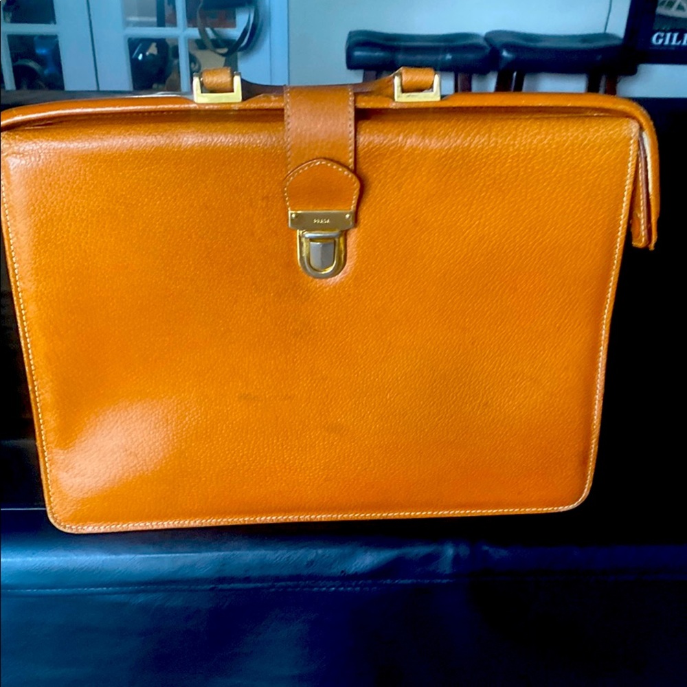 Prada Tan Leather Vintage-Inspired Briefcase - Picture 1 of 9